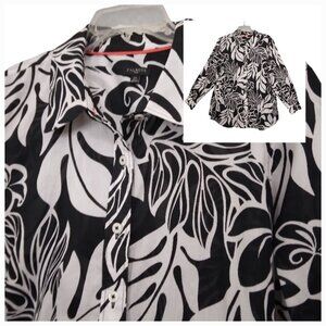Talbots | Black White Floral Long Sleeve Button Up Blouse Shirt  |  Size 2X